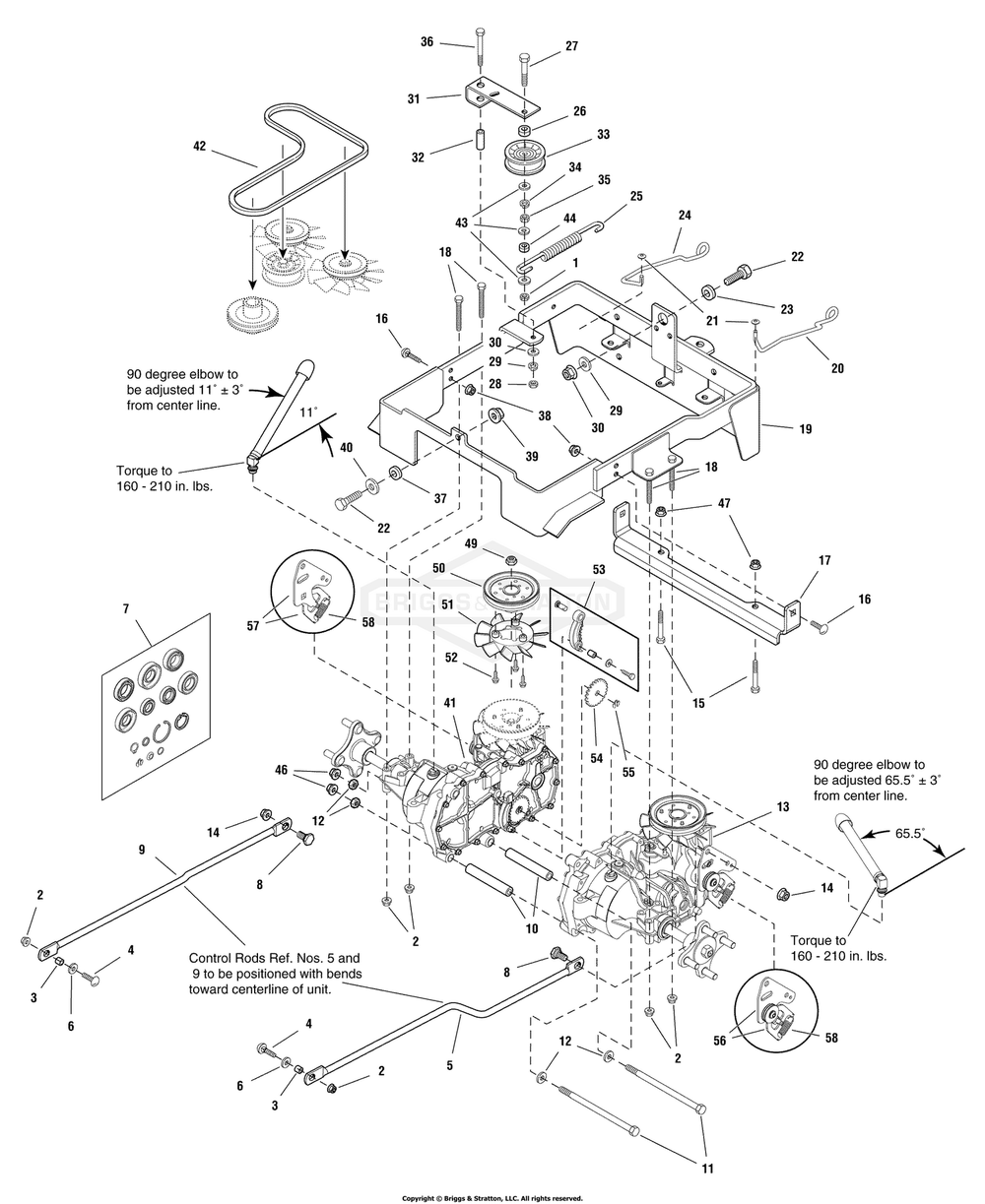 Carrier And Transmission Group Diagram and Parts List for 2690429 (107277740)(2005) Briggs and Stratton Lawn Tractor
